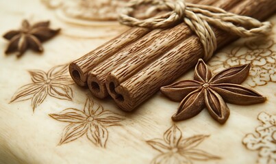 Obraz premium Decorated Cake With Cinnamon Sticks And Star Anise