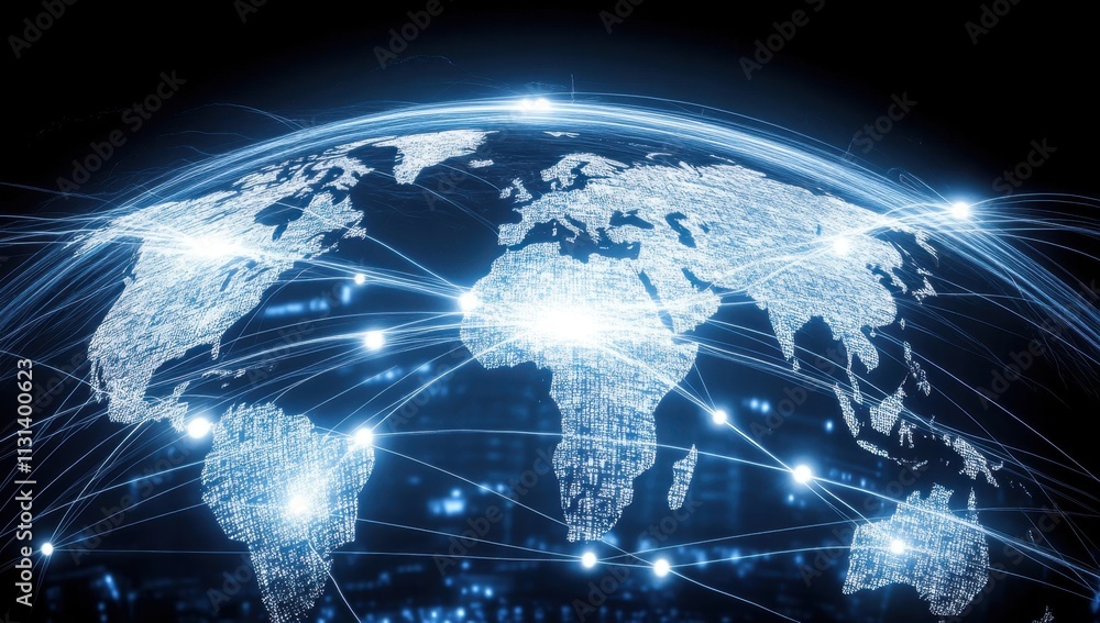 Wall mural a digital globe with global network connections, representing the world of the internet and technolo