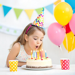 birthday - cute little girl blowing out cake with candles

