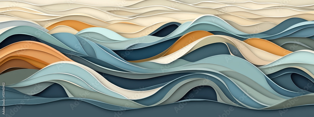 Poster colorful abstract waves create a dynamic landscape with flowing lines in various shades of blue, cre