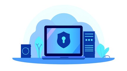cybersecurity padlock on a tablet screen surrounded by digital icons, representing secure mobile technolog