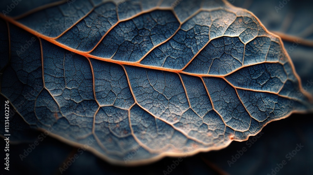 Poster detailed close-up of a dried leaf showcasing intricate patterns and textures, emphasizing nature's a
