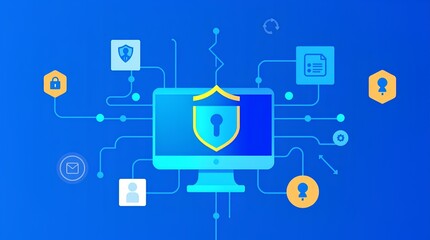 Blue shield with lock icon representing cybersecurity and digital protection