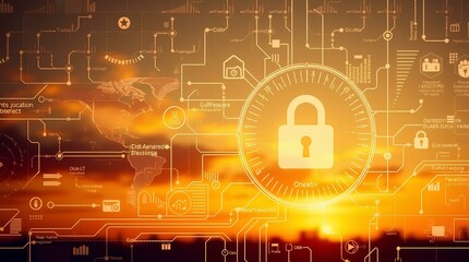 Cybersecurity logo with lock symbol on a modern checkered design