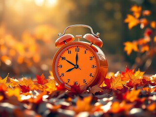 Daylight Saving Time Ends - Fall Back 2024 - Clock Change - Orange Alarm Clock