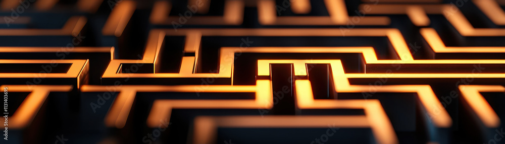 Poster minimalistic labyrinthine path illuminated with warm light creates intriguing visual