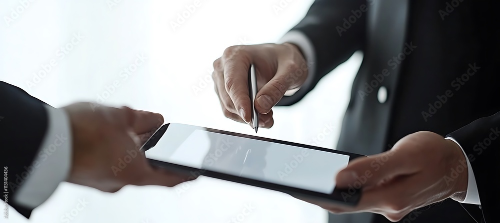 Poster a close-up of a business contract being signed electronically on a tablet