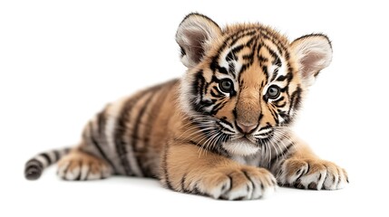 Obraz premium Baby tiger cub isolated on white background.