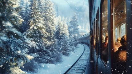 A moving train when it snows in mountain