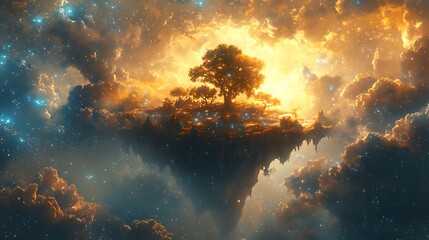 Fototapeta premium Enchanting Floating Island Castle Surrounded by Lush Surreal Fantasy Landscape Image