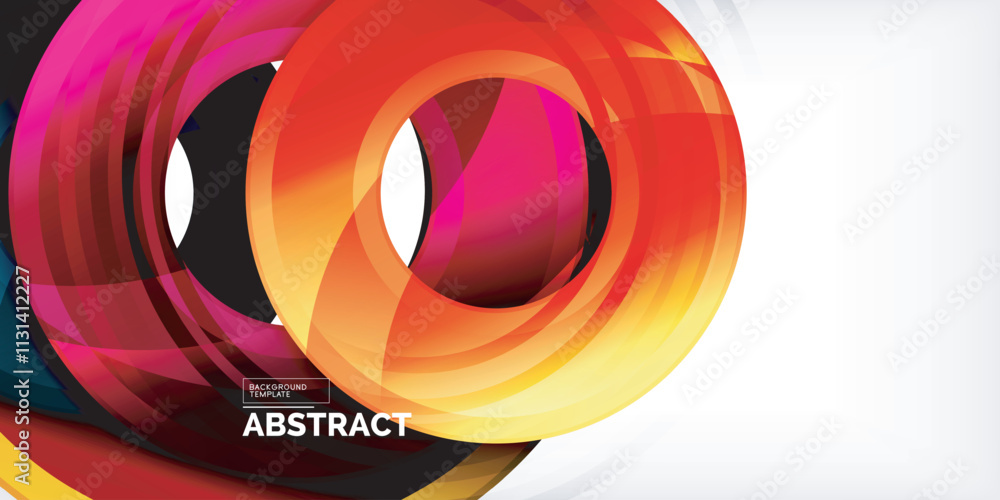 Poster bright colorful circles with light effects. abstract background