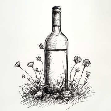 wine bottle sketch with flowers clip art preview