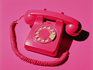 Retrotelefon in leuchtendem Pink vor einfarbigem Hintergrund

