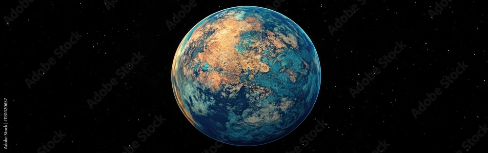 Poster Mesmerizing view of a colorful exoplanet in a distant galaxy showcasing vibrant textures and unique patterns