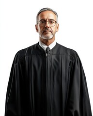 Judge presiding over a court session with a serious demeanor and traditional robes