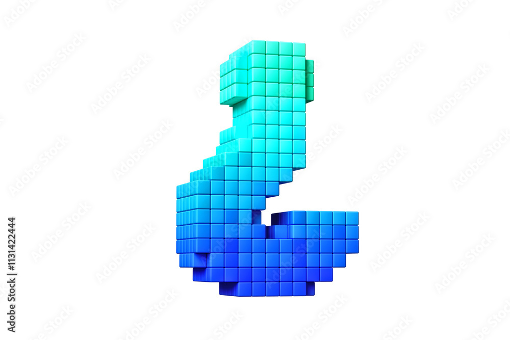 Poster pixel art concept design interrogation mark in teal to blue gradient. high definition 3d rendering r