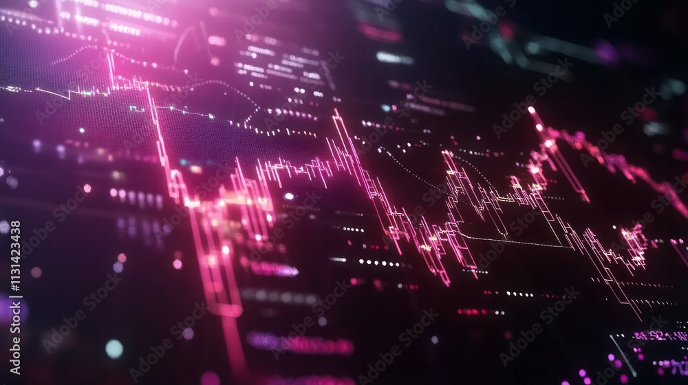 Poster abstract trading chart with big data and infographics. 3d fintech concept background with glowing ca