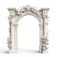 Fototapeta premium Elegant White Archway with Intricate Floral Details Perfect for Romantic Events, Weddings, and Elegant Decor in a Luxurious Setting