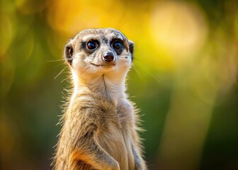 Fototapeta premium Captivating Portrait of a Standing Meerkat in Its Natural Habitat, Ideal for Wildlife Enthusiasts and Nature Lovers, Showcasing the Unique Features and Expressions of These Charming Creatures