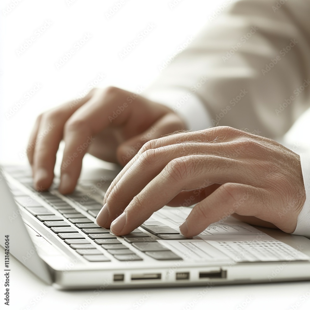 Leinwandbilder hands of an economist analyzing data on a laptop during a work session in a bright environment