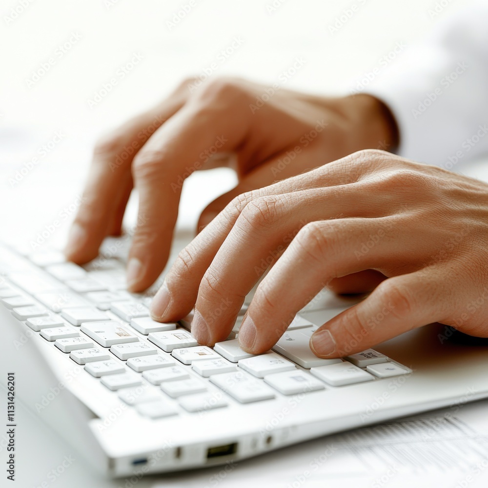 Aufkleber Close-up of an economist analyzing data while typing on a laptop keyboard in an office setting