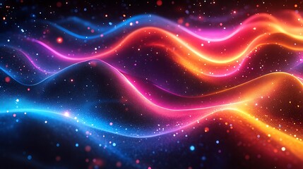 Obraz premium Colorful Neon Waves Highlighting Dynamic Patterns in Futuristic Background