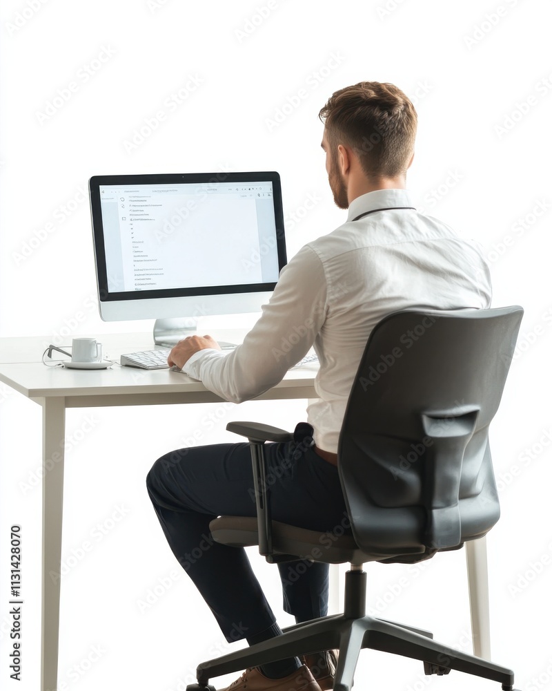 Aufkleber Sales associate engages in client communication while seated at a desk in a professional setting during the workday