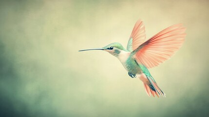 Fototapeta premium Hummingbird in Flight Pastel Palette, Artistic Rendering, Nature's Grace