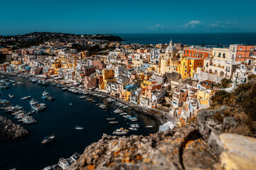 View of the Island of Procida in the vicinity of Naples, Italy. Napoli, Italia.