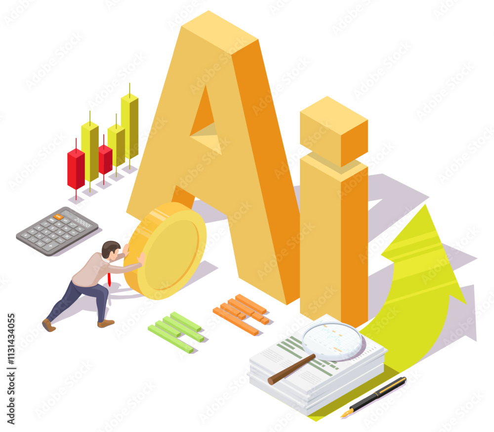 Poster ai neural network in help to earn money, increase profit of business and stock market trading isomet