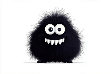 Fototapeta premium A black furry monster with big eyes and fangs