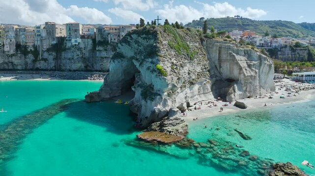 Tropea from a drone, Tyrrhenian Sea, Calabria, Italy, Europe