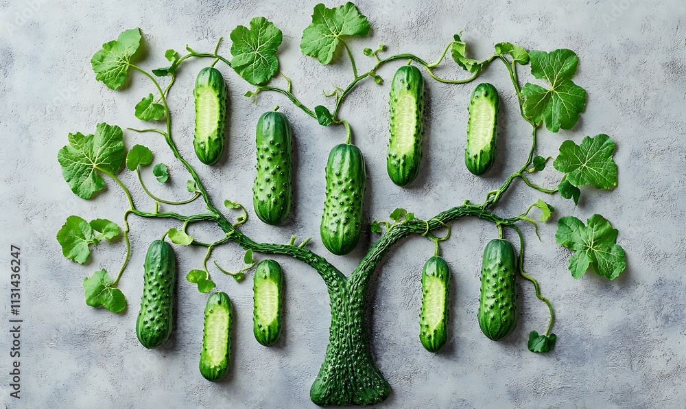 Poster cucumbers arranged as a tree shape showing freshness