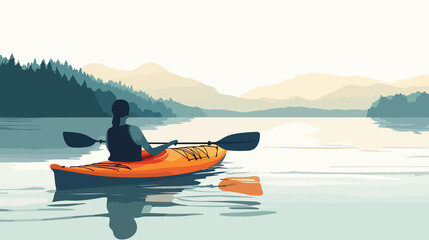 Serene Lake Kayaking - Vector Style