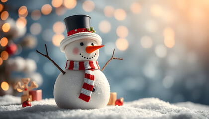 Fototapeta premium Snowman on a Christmas Background