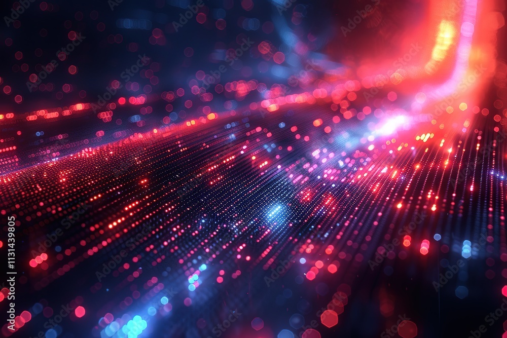Poster a colorful, abstract image of a bright red and blue line with many small dots