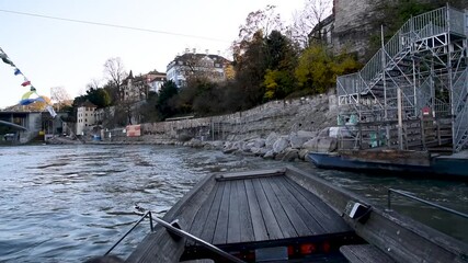 Ride on ferry boat for passenger on river Rhine in Basel, tourist attraction