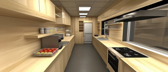 Fototapeta premium Modern Minimalist Wooden Kitchen Design Interior