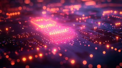 Fototapeta premium Creative Design Depicting Abstract Digital Landscape Enhanced With Vibrant Futuristic Neon Light image