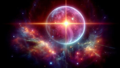 Obraz premium glowing alien moon reflecting soft radiant light from nearby cosmic objects, generative ai