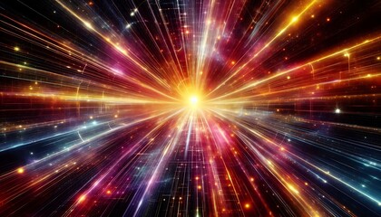 Fototapeta premium glowing cosmic corridor stretching infinitely with vibrant energy lines radiating across space, generative ai