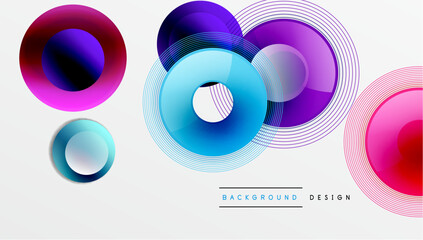 Sleek vector design with overlapping circles in vibrant colors and smooth gradients. Dynamic composition with depth, symmetry, and minimalistic elegance on a light background