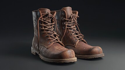 Pair of worn brown leather boots.
