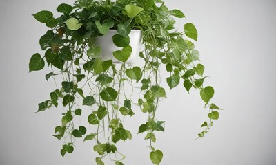 Low light tolerant pothos plant with trailing vines on a white background, indoor plants, pothos plant low light