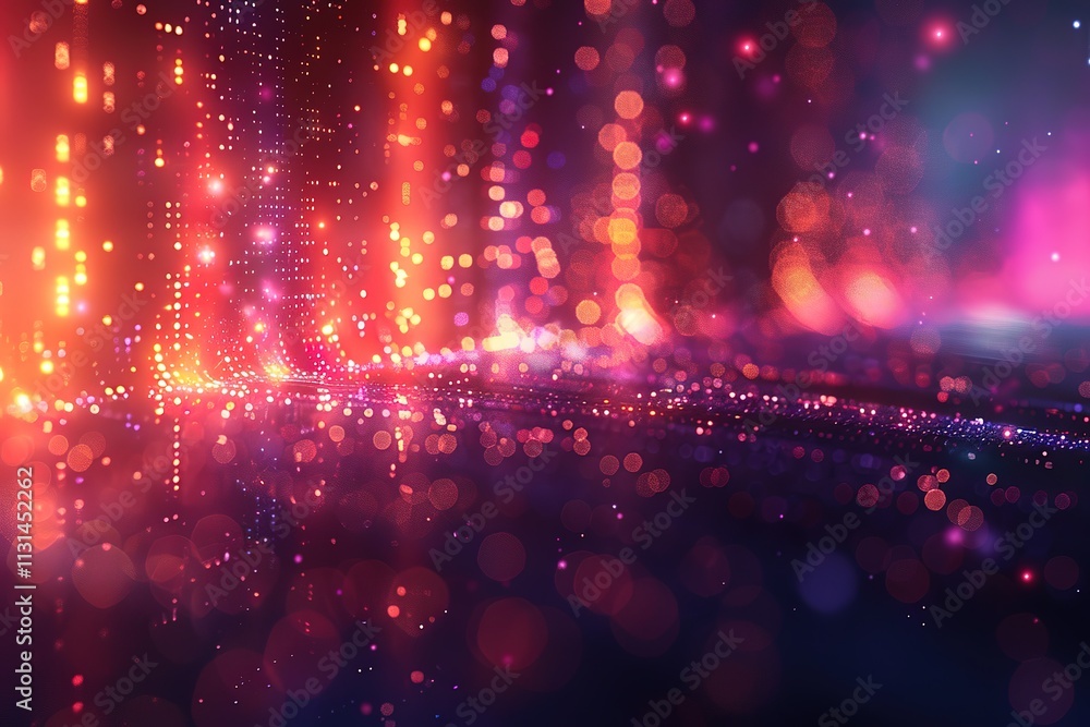 Poster a colorful, abstract background with a lot of dots and a red line
