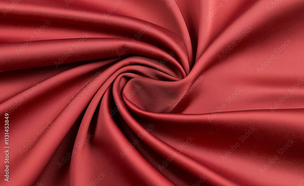 Poster close-up of red fabric in a swirl pattern, showcasing its smooth texture and elegant folds.