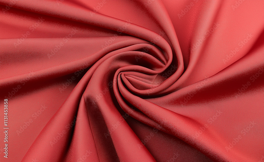 Aufkleber close-up of red fabric in a swirl pattern, showcasing its smooth texture and elegant folds.