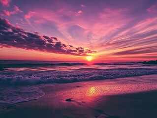 Obraz premium Sunset over ocean on beach