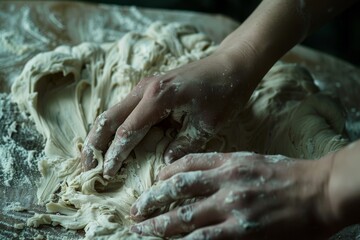 pizza prepare dough hand topping