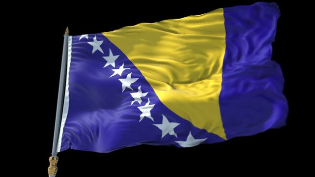 Bosnia and Herzegovina Flag on a flagpole Waving on Transparent Alpha Background